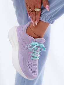 Bequeme Damen-Sportschuhe auf Plateau mit Memory-Schaum für Training und aktiven Lebensstil Gelirae Beige Lila - Violett - Übersicht 5