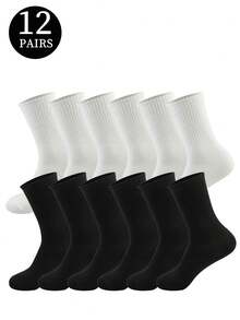 5 Pairs/10 Pairs/18 Pairs/20 Pairs Black & White Thick Men's Winter Socks, Fashionable, Casual, Comfortable, Suitable For Outdoor Sports, Running, Fitness, Compression Knee Socks, Business Casual Vacation, Black & White High-Top Socks, Christmas, Thanksgiving, New Year Holiday Gifts (Thick Style), Suitable For Foot Size (35-39/39-42) - Multicolor - View 23
