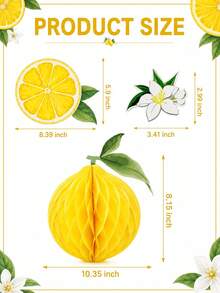 1 Set Lemon Honeycomb Decoration Kit, Suitable For Summer Wedding Centerpiece Decor, Honeycomb Ball Party Favor Paper Honeycomb Lemon Tabletop Decoration - Style a - View 8