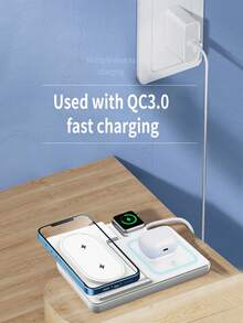 Foldable 3-In-1 Wireless Charging Station, 15W Fast Magnetic Charging Base, Adjustable Dual-Angle Stand, Supports Simultaneous Charging For Qi Phones, Smartwatches And Bluetooth Earphones, Compact Foldable Travel Design, ABS Material With Soft Ambient Indicator Light, Built-In Induction Coil, Stable Charging - Pink - View 4