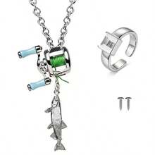 1pc/Men's Fashion Cross Pendant Necklace - Perfect Daily Gift For Boyfriend. Mini Fishing Reel Necklace - Silver - Fishing Line - View 4