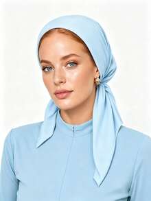 1pc Solid Color Women's Middle Eastern Arabic Classic Fashion Elegant Casual Versatile Ribbon Hijab Cap Wide Brim Curved Turban Hat Suitable For Daily Outdoor Wear - Baby Blue - View 3