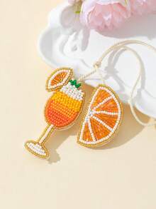 Handmade Seed Bead Ocean Vacation Style Matching Pendant Set, Bottle, Lemon Cup, Champagne Glass, Coconut Tree Shaped Fun Personalized Women's Bag Charm, Versatile Bag Accessory - Coral Orange - View 4