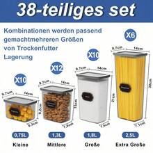 76 Storage Boxes, Sealed Kitchen Storage Containers With Lids, Used For Storing And Sorting Cereal Powder, Coffee, Popcorn, Sugar, Food Sets, Including 38 Lids And 38 Cans, For Kitchen Preservation, Storage, Moisture Prevention, With Label Paper And - View 3