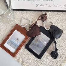 Photo Card Holder Keychain - 1pc PU Leather 3-Inch Photo Card Holder With Detachable Metal Heart Charm And Leather Heart Charm, Cute Double Slot Protective Case, Suitable For Idol Photo Cards, ID Cards And Credit Cards, Perfect For Back To School Gifts - A - View 8