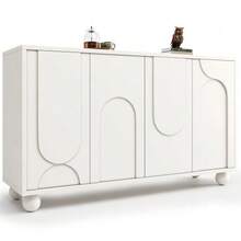 Sideboard (120*35*71cm), Storage Unit For Dining Room And Living Room, Sideboard With Storage Space, Anti-Tip, Modern, Sleek Design Sideboard With Adjustable Top, White (N620P240714W) - 白色 - 查看 9