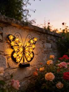 1PC Solar Powered Butterfly Garden Yard Ambient Decorative Wall Light Hanging Ornament, Metal Black Butterfly Decorative Light, Gift For Mother, Grandmother, Women's Birthday Or Gardening Enthusiasts - Multicolor - View 5