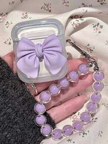 Funda de Auriculares Bluetooth con Lazo Ondulado y Volantes Compatible con Apple Pro/Pro2/1/2/3/4 Generación + Pulsera Colgante - lazo morado - Ver 2