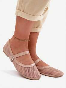 Ballerines en maille Gaia avec bride, légères et aérées avec semelle intérieure en cuir confortable, idéales pour les journées chaudes Noir Beige - Beige - Voir 8