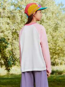 Balabala Tween Girl Long Sleeve T-Shirt 2026 Fall New Cotton Moisture Wicking Base Layer Top - White and Red - View 3