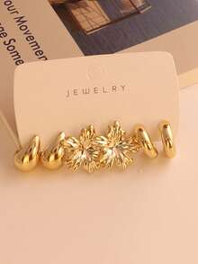6/18pcs Asymmetrical Geometric C-Shape Floral Classic Earring Set, Fashionable CCB Earrings, Retro Chic Daily Wear Jewelry - Perfect Gift For Party, Date, Holiday - Gold - View 11