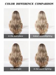 22 Inch Women Light Brown Ash Blonde Balayage Long Wavy Synthetic Wig With Air Bangs, Natural Layered Curly Hair For Daily Office Party Dating Cosplay Heat Resistant High Temperature Fiber - Multicolor - View 9