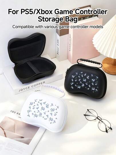 Gentle Fresh Gray-Blue Ditsy Floral Pattern Design Game Controller Storage Bag, Suitable Compatible With PS5 Game Controller/Game Console Controller Storage Bag, Dust-Proof And Scratch-Resistant, Protect Your Beloved Console, The Best Gift For Switch Game Players