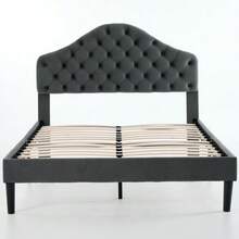 Full Size Upholstered Platform Bed Frame With Adjustable Headboard, Velvet Single Bed With Wood Slat Support - 灰色的 - 查看 1