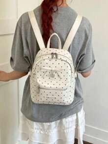 Dedoo Nouveau sac à dos décontracté à pois pour femmes, sac à dos de voyage polyvalent pour les trajets, style universitaire, sac d'école - Blanc - Voir 3