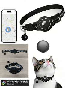 1pc Adjustable Reflective Cat Collar, Pet Cat Locator Collar Compatible With Apple Find My And Android Trackers, 7-9 Inch Animal Print Design, Detachable Collar For Cats - Multicolor - View 14