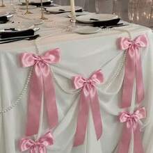 10 piezas/5 piezas/1 set de lazos de satén rosa con 3 metros de cuentas de perlas falsas, lazos prefabricados para árbol de Navidad, corona, puerta, chimenea, decoración interior DIY, lazos elegantes para boda, baby shower, revelación de género, cumpleaños y propuesta. Decoración de fondo de habitación, decoración de fiesta - rosa - Ver 1