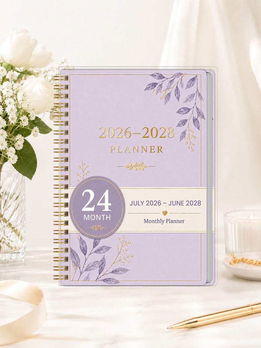 1本 2026-2028 月計畫本，24個月週計畫與日計畫筆記本，提升效率與時間管理，32頁，5.6" X 8.0"，適合工作、居家、返校、辦公用品、桌面配件、教室必需品，粉色學生用品