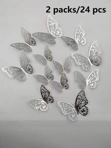 Hollow Butterfly Wall Stickers, Metal Texture Wall Decor, Suitable For Wall Decoration, Wedding Arrangement, Living Room Home Decor, Bedroom, Entryway, Hallway Decoration, Butterfly Stickers, Room Decoration And Wall Stickers, Autumn Home Decor, Halloween Home Decor - Silver - View 8