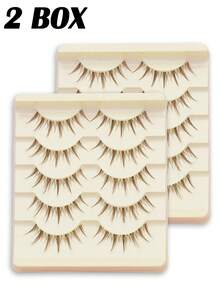 5 Pairs Natural Assorted Matching Eyelashes, Brown 3D Eyelashes. Rootless Eyelashes With Simple And Comfortable Fit, Soft And Natural Curl, Essential Makeup For Beginners. Suitable For Daily Wear, Can Create Various Fashionable Eye Makeup Looks - 棕色 - 查看 12