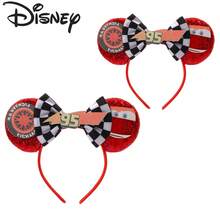 Disney Red Sequin Racing Tire Face Print Black & White Checkered #95 Bow Racing Cartoon Mickey Ears Headband - View 7