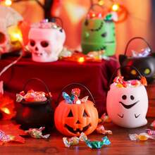Gift For Her/Him 14pcs Mini Halloween Decor Buckets, Plastic Halloween Trick Or Treat Buckets With Scary Colorful Pumpkin, Bat And Skull Patterns, White, Black, Green, Purple, Durable Desktop Decorations, Assorted Styles - Ornaments - View 4