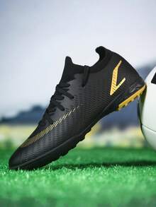 Men's Professional Turf Soccer Shoes, Suitable For Competitive Matches And Daily Training, Lightweight, Durable, Anti-Slip, Quick-Dry Design, Strong Grip, Ankle Protection, Suitable For All-Season Outdoor Sports - Black - View 2