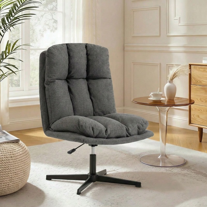 Swivel Occasional Chair, Reading Chair In Linen-Look Fabric Without Armrests, With A Wide Seat And Metal Legs, Dark Grey - Dark Grey - View 1