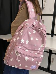 彩色星星印花背包，適用於國中生、高中生、大學生，休閒背包，旅行背包 - 紫色 - 查看 1
