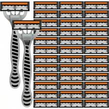 Maquinillas de afeitar manuales de 3 capas para hombres, maquinilla de afeitar clásica, hojas de repuesto con protector de piel, hojas de afeitar cómodas - Multicolor - Ver 11