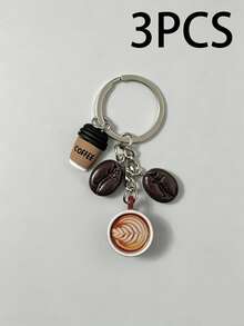 1pc Cute Coffee Keychain With Latte Art Pattern And Mini Coffee Bean Pendant Coffee Cup Keychain - Multicolor - View 5