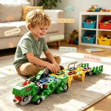 Best-Selling 3-In-1 Transformable Mecha Tyrannosaurus Rex Storage Racing Car, Free Assembly Extendable Track For Enhanced Play Experience, Multiple Cars Synchronized Battle Competition Full Of Fun, Boys And Girls Love It, Exquisite Holiday Gift For Halloween And Birthday Atmosphere - Multicolor - View 6