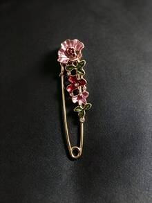 1pc Rhinestone Flower Brooch, Fashion Jacket Decoration Brooch, Versatile Lapel Pin - Red - View 1