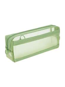 Cute Morandi Plaid Transparent Double-Layer Pencil Case, Large Capacity Mesh Stationery Organizer, Double-Layer Pencil Holder, Large Capacity Transparent Pencil Box, With Handle And Zipper, Portable Travel Makeup Bag, Suitable For Adults, Schools, And Offices. - Multicolor - View 11