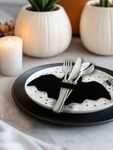 10/20PCS Halloween Black Bat Placemats, Cutlery Racks,Suitable For Various Occasions Such As Home, Kitchen, Hotel, Bar, Cafe, Restaurant, Etc., Perfect For Halloween, Holiday Parties, Adding Atmosphere To The Festive Season - View 6
