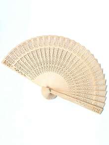 1pc Hollow Pure Wood Chinese Style Folding Fan, Wooden Hand Folding Fan, Carved Flower Pattern, Best Gift For Birthday And Graduation - Apricot - View 3