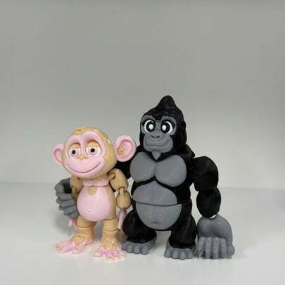 A Complete Set Of 2 Jungle Cute Pets! Pink Skin Monkey And Black Chimpanzee Plush Dolls, Flexible Segmented Limbs And Long Tail For Free Pose Interaction, Healing Home And Office Decorative Figurines, Niche High-End Set Gift For Birthday, Thanksgiving, Children's Day