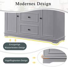 Modern Sideboard In A Minimalist Style / MDF Sideboard / Freestanding Base, High Load-Bearing Capacity / Generous Storage Space / Suitable For Dining Rooms, Living Rooms And Entryways - Grey - View 9