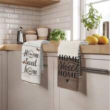 2件組「Sweet Home」標語蝴蝶印花超細纖維廚房毛巾，復古風 40*60cm 長方形抹布、桌布、手巾，廚房裝飾、居家浴室裝飾，鄰居喬遷禮物，廚房餐巾與抹布，家居裝飾 - 淺灰色 - 查看 10