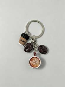 1pc Cute Coffee Keychain With Latte Art Pattern And Mini Coffee Bean Pendant Coffee Cup Keychain - Multicolor - View 4