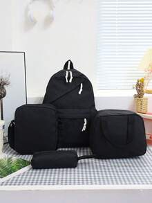 1 Set Back To School Fashion Casual Solid Color Backpack Set, Backpack + Tote Bag + Crossbody Bag + Pencil Case, Large Capacity With Laptop Compartment, Solid Color Student Backpack, Adjustable Shoulder Strap + Multi-Pocket Lightweight Portable School Bag, Zipper Bag Set, Suitable For Graduates/Students/Teenage Girls, Perfect For Outdoor Travel/Middle School/High School/College Use - 2186 - View 15