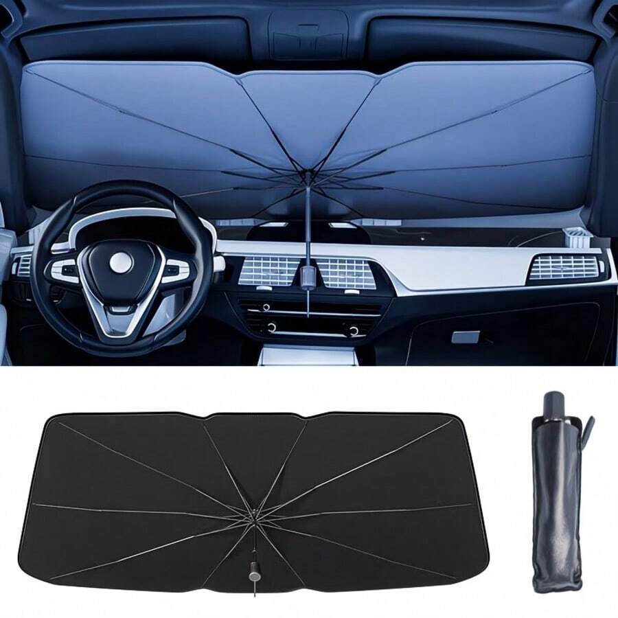 1pc Universal Car Windshield Sun Shade, Upgraded Foldable Car Sun Umbrella, Easy Installation And Storage, Suitable For Sedan, SUV And Truck - Heat-Proof Sun Shade Protector, Essential Car Sun Curtain For Summer, Practical Car Interior Sun Protection Accessory, Keep Vehicle Cool, Suitable For Travel And Camping Use
