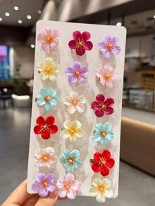 20入彩色布藝花朵髮夾，馬卡龍清新色，鱷魚夾式牢固不扯髮，適合女孩編髮與披肩髮裝飾，海灘度假、日常穿搭清新百搭髮飾 - 玫紅色 - 查看 2