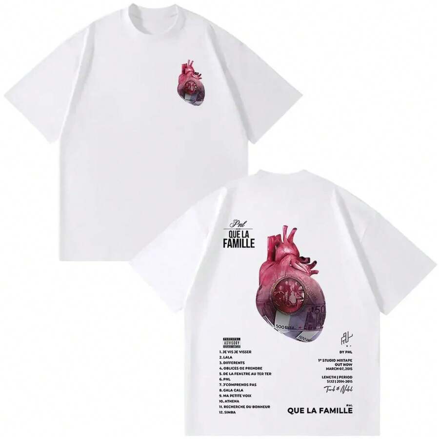 T-shirt PNL Que La Famille Le Monde Chico pour hommes et femmes, mode hip-hop, t-shirt à manches courtes en coton, col rond - H608-Noir - Voir 1