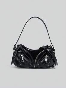 Fashionable, Personalized Street Style Shoulder Bag, Niche Design, Multifunctional, Classic Synthetic Leather Design, Suitable For Dates Dinners - Black - View 8