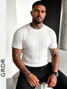 Suéter de punto de manga corta de unicolor para hombres GRDR, de moda para el verano - Blanco - Ver 3