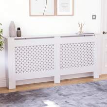Home Discount Vida Designs Oxford White Radiator Cover Heat Protection Adjustable Cross Pattern Design With Wooden Shelf Top Display Hallway MDF Cabinet Easy To Install - White - View 11