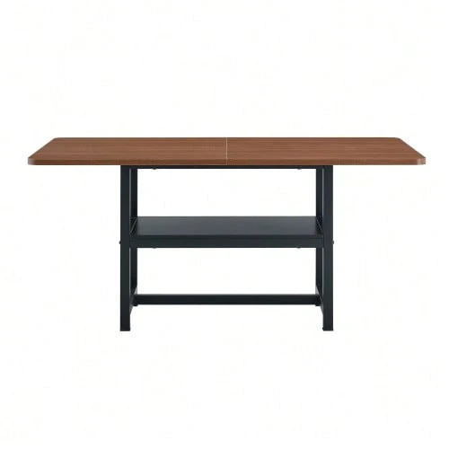 Black Rectangular Dining Table In Industrial Design, 160*90*76 Cm, For 4-6 People, With Multifunctional Storage Shelf, Suitable For Living Room, Kitchen And Dining Area. - Natural Color - View 1
