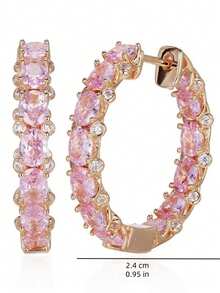 Light Luxury Design Pave Full Pink Zirconia Earrings, European And American High-End Fashion Ethereal Ear Jewelry, Suitable For Daily Wear, Festivals, Parties And Gifts - Earrings - View 5