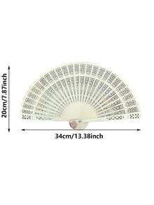 1pc Hollow Pure Wood Chinese Style Folding Fan, Wooden Hand Folding Fan, Carved Flower Pattern, Best Gift For Birthday And Graduation - Apricot - View 2